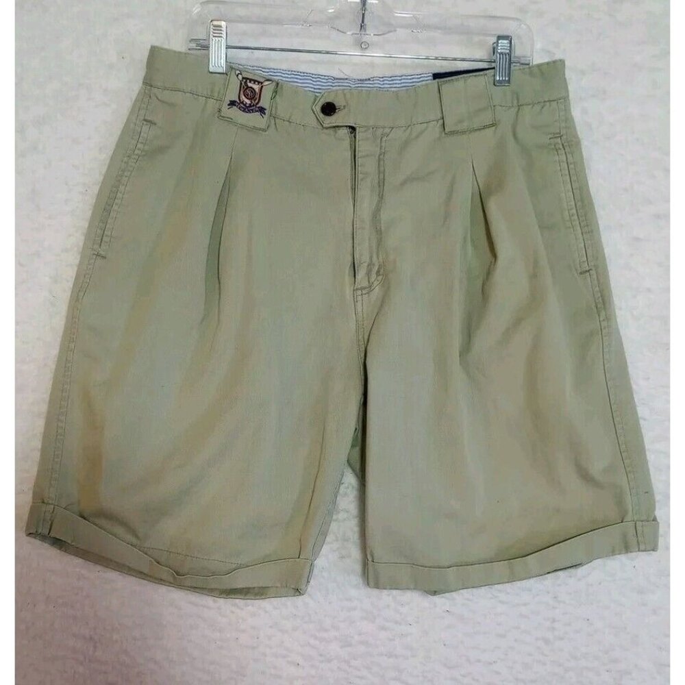 North River Men's Khaki Shorts Men's Size 34 Pleated Cuffed Vintage Crest Logo